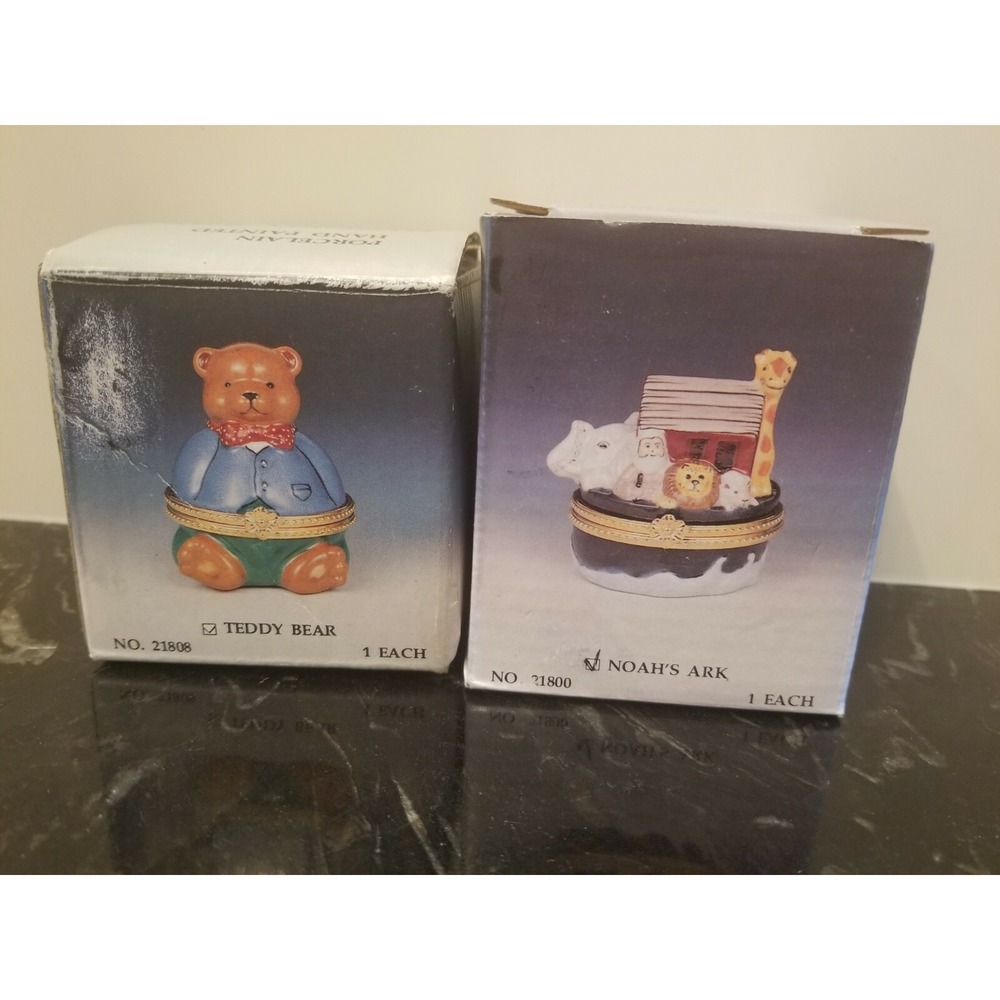 Noah's Ark& Teddy Bear Porcelain Hinged Vintage Trinket Box Cbk Limited 1996 New
